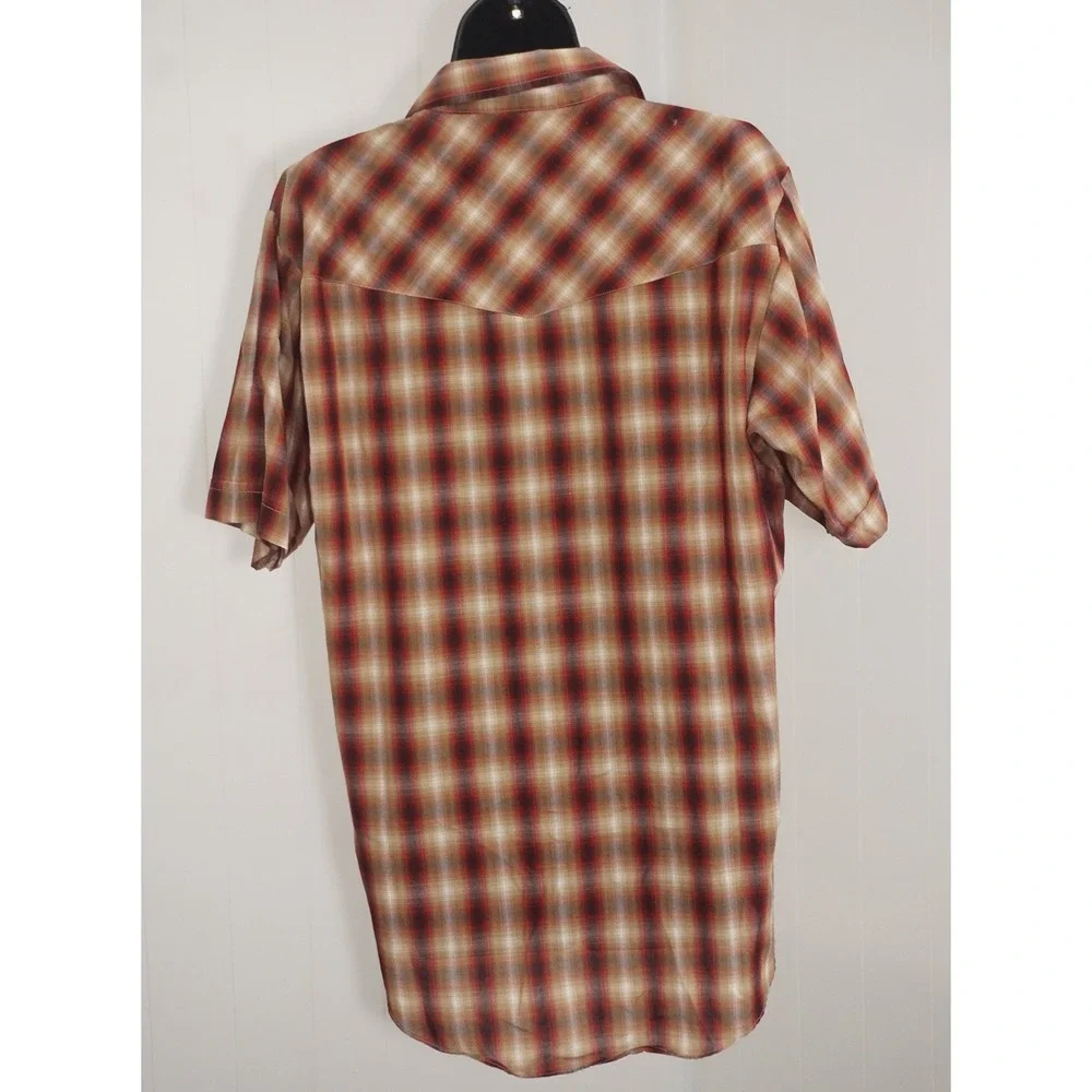 Plains Medium Short Sleeve Red Plaid Pearl Snap Western Shirt
